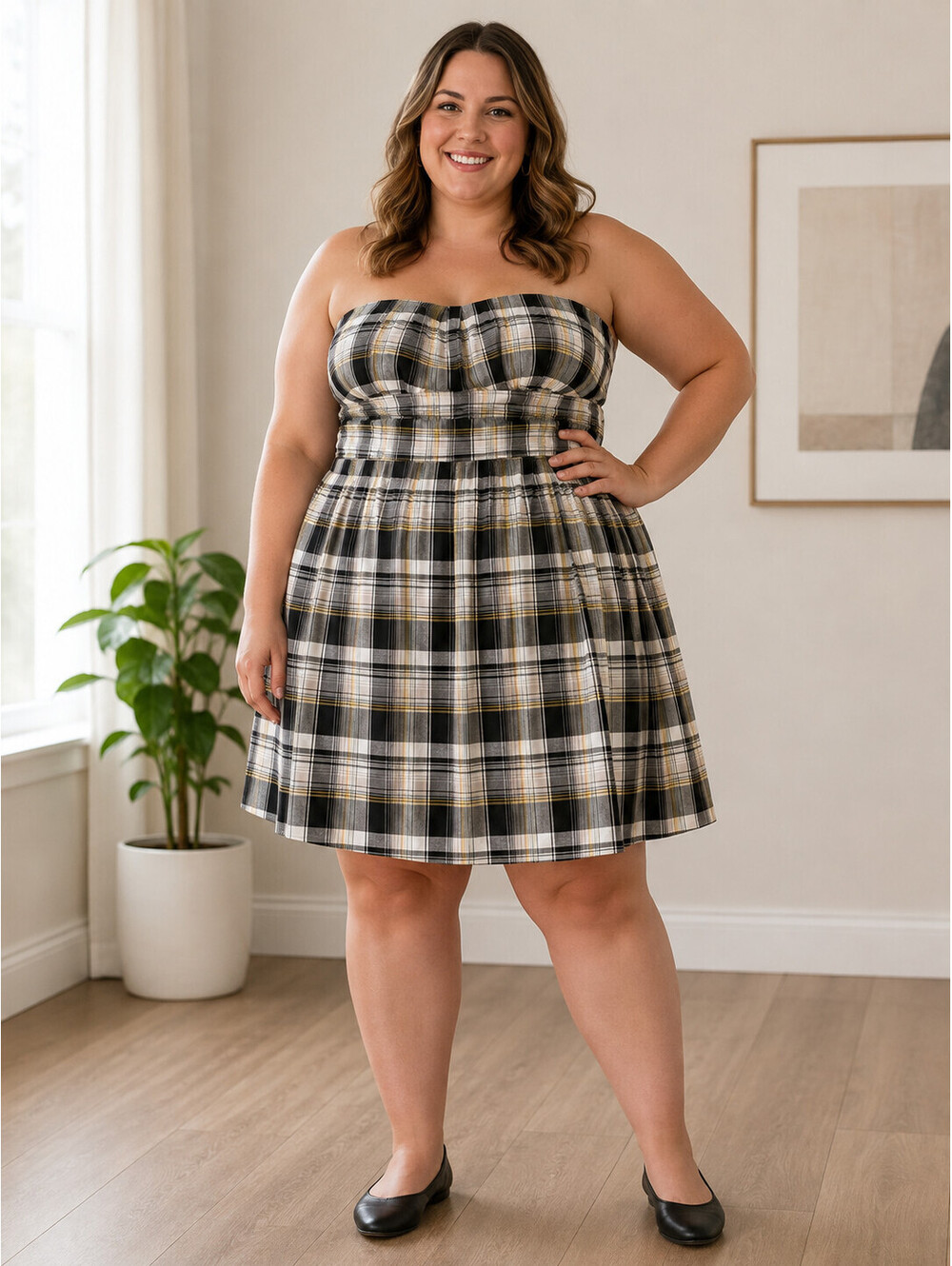 Torrid Strapless Mini Dress Womens 20 Gray Plaid Cotton Fit Flare Preppy Y2K